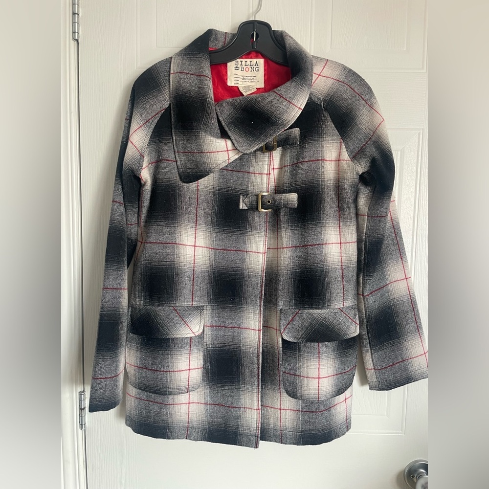 Wool Blend Plaid Toggle Coat S Gray Heritage Jacket